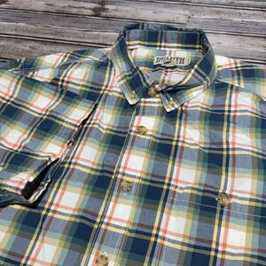 Duluth Trading Co Plaid Short Sleeve Button‎ Down Shirt XL Green Blue Orange